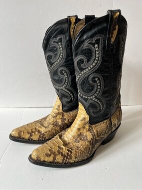 Pistolero Golden Python Black Tan Snakeskin Cowboy Western Men’s Boots Size 9